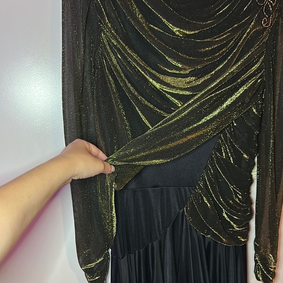 FILIGREE LTD | Vintage 80s Dynasty Glam Draped Sequins Elegant Black Maxi Dress - Picture 9 of 16